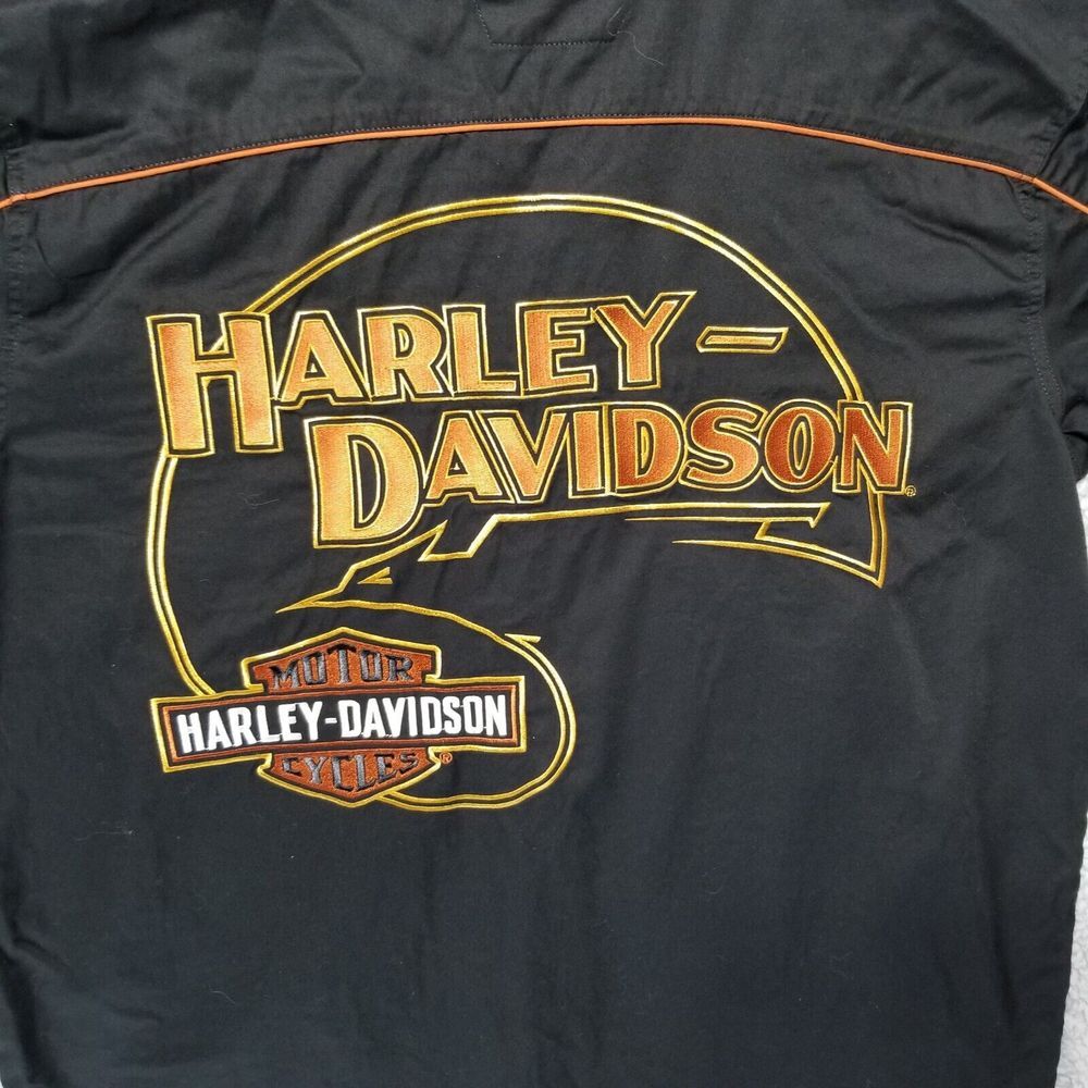 Vintage Harley Davidson Screamin Eagle Embroidered Mechanic Button Up Shirt XL‎